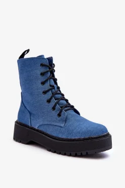 Damskie Botki Workery Niebieskie Teflorna