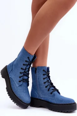 Damskie Botki Workery Niebieskie Teflorna