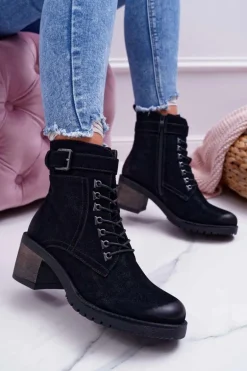 Damskie Botki Workery Sergio Leone Czarne BT705