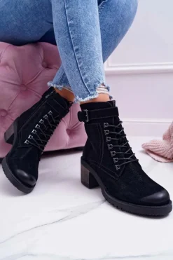 Damskie Botki Workery Sergio Leone Czarne BT705