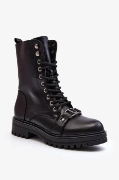 Damskie Botki Workery Z Ozdobą Czarne Belluxe