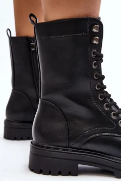 Damskie Botki Workery Z Ozdobą Czarne Belluxe