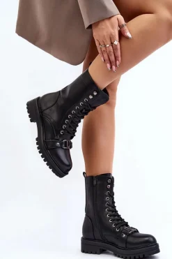 Damskie Botki Workery Z Ozdobą Czarne Belluxe