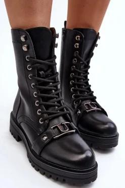 Damskie Botki Workery Z Ozdobą Czarne Belluxe