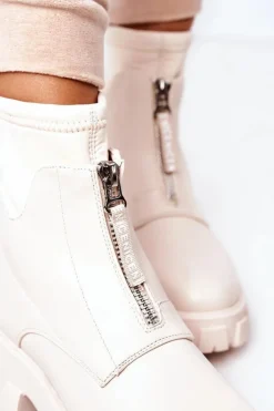 Damskie Botki Workery Z Suwakiem Beżowe Cheers