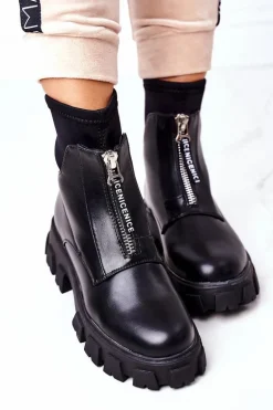 Damskie Botki Workery Z Suwakiem Czarne Cheers