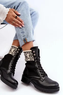 Damskie Botki Workery Ze Skarpetą Czarne Hakina