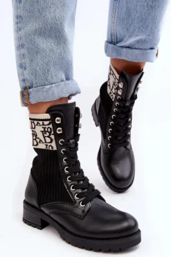 Damskie Botki Workery Ze Skarpetą Czarne Hakina