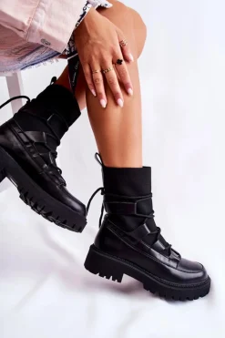 Damskie Botki Workery Ze Skarpetą Czarne Fallor