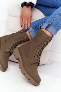 Damskie Botki Workery Zielone Haley