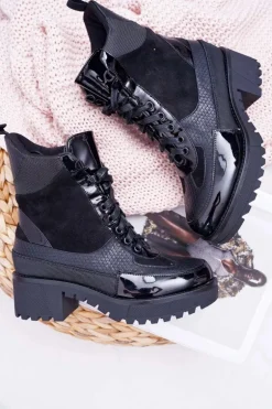 Damskie Botki Wysokie Czarne Trapery Nemtere