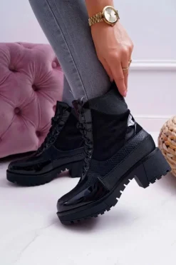 Damskie Botki Wysokie Czarne Trapery Nemtere