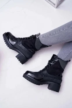 Damskie Botki Wysokie Czarne Trapery Nemtere