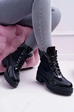 Damskie Botki Wysokie Czarne Trapery Nemtere