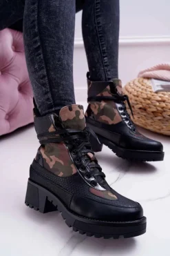 Damskie Botki Wysokie Czarne Moro Trapery Nemtere