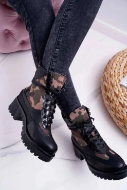 Damskie Botki Wysokie Czarne Moro Trapery Nemtere