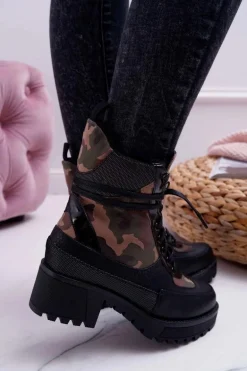 Damskie Botki Wysokie Czarne Moro Trapery Nemtere