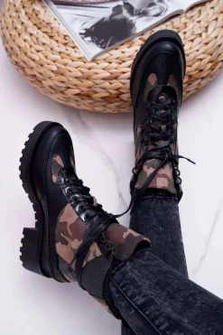 Damskie Botki Wysokie Czarne Moro Trapery Nemtere