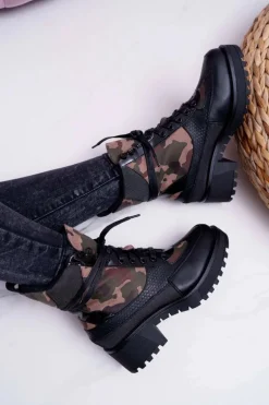 Damskie Botki Wysokie Czarne Moro Trapery Nemtere