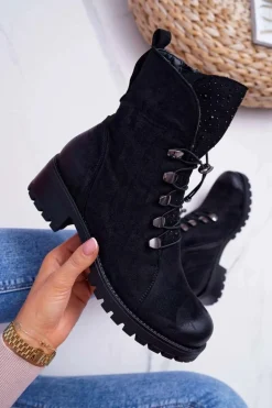 Damskie Botki Wysokie Czarne Barski 18-52