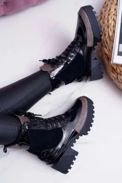 Damskie Botki Wysokie Czarne Trapery Havok