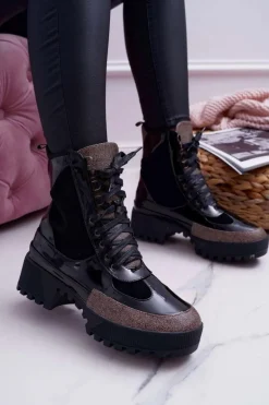 Damskie Botki Wysokie Czarne Trapery Havok