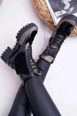 Damskie Botki Wysokie Czarne Trapery Havok