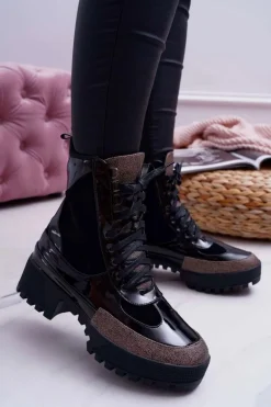 Damskie Botki Wysokie Czarne Trapery Havok