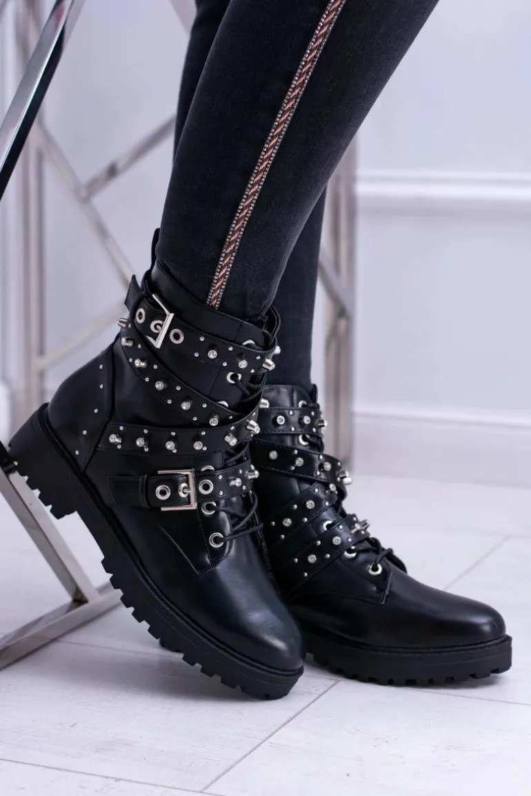 Damskie Botki Wysokie Czarne Trapery Albere