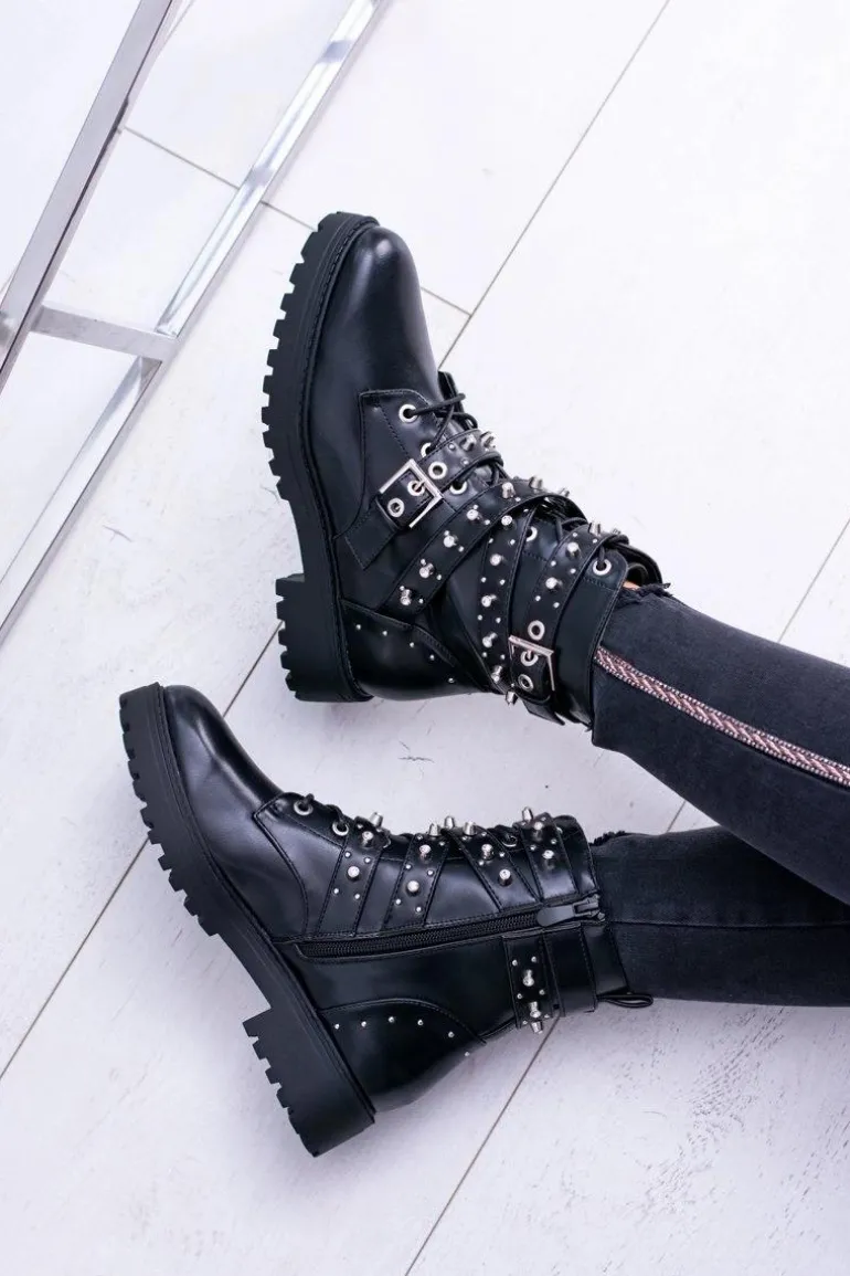 Damskie Botki Wysokie Czarne Trapery Albere