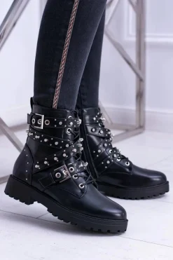 Damskie Botki Wysokie Czarne Trapery Albere