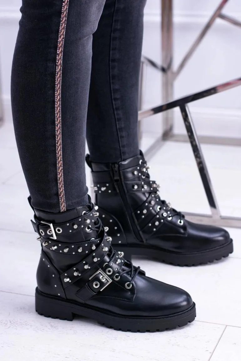 Damskie Botki Wysokie Czarne Trapery Albere