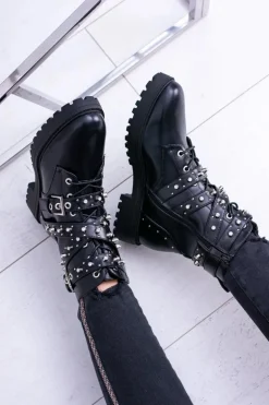 Damskie Botki Wysokie Czarne Trapery Albere