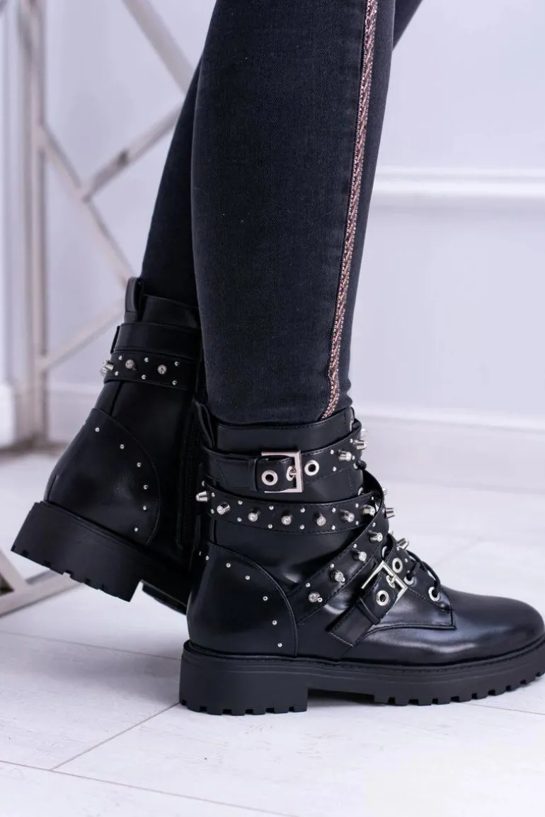 Damskie Botki Wysokie Czarne Trapery Albere