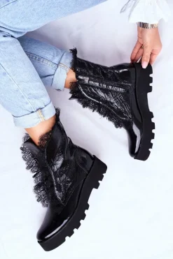 Damskie Botki Wysokie Lakierowane Skórzane Montegero