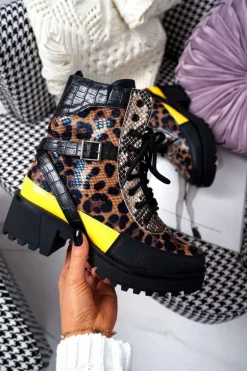 Damskie Botki Wysokie Trapery Leopard Femida