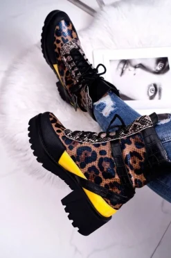 Damskie Botki Wysokie Trapery Leopard Femida