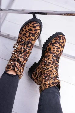 Damskie Botki Wysokie Trapery W Panterkę Albere