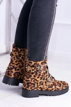 Damskie Botki Wysokie Trapery W Panterkę Albere