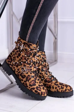 Damskie Botki Wysokie Trapery W Panterkę Albere