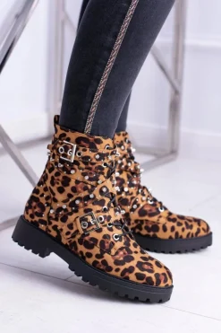 Damskie Botki Wysokie Trapery W Panterkę Albere