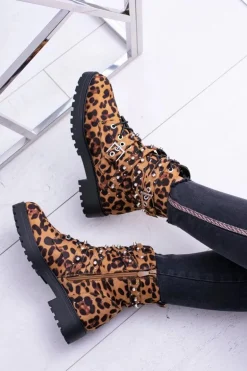 Damskie Botki Wysokie Trapery W Panterkę Albere