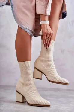 Damskie Botki Z Elastyczną Skarpetą Beżowe Carmon