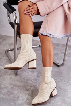 Damskie Botki Z Elastyczną Skarpetą Beżowe Carmon