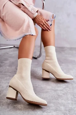 Damskie Botki Z Elastyczną Skarpetą Beżowe Carmon