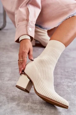 Damskie Botki Z Elastyczną Skarpetą Beżowe Carmon