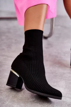 Damskie Botki Z Elastyczną Skarpetą Czarne Carmon