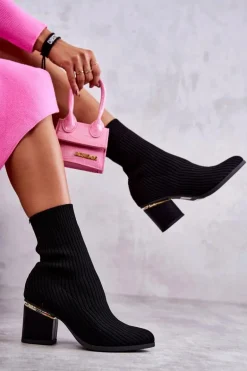 Damskie Botki Z Elastyczną Skarpetą Czarne Carmon