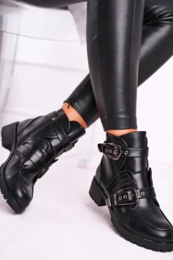 Damskie Botki Z Klamrami Ocieplane Skadi Czarne