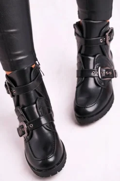 Damskie Botki Z Klamrami Ocieplane Skadi Czarne